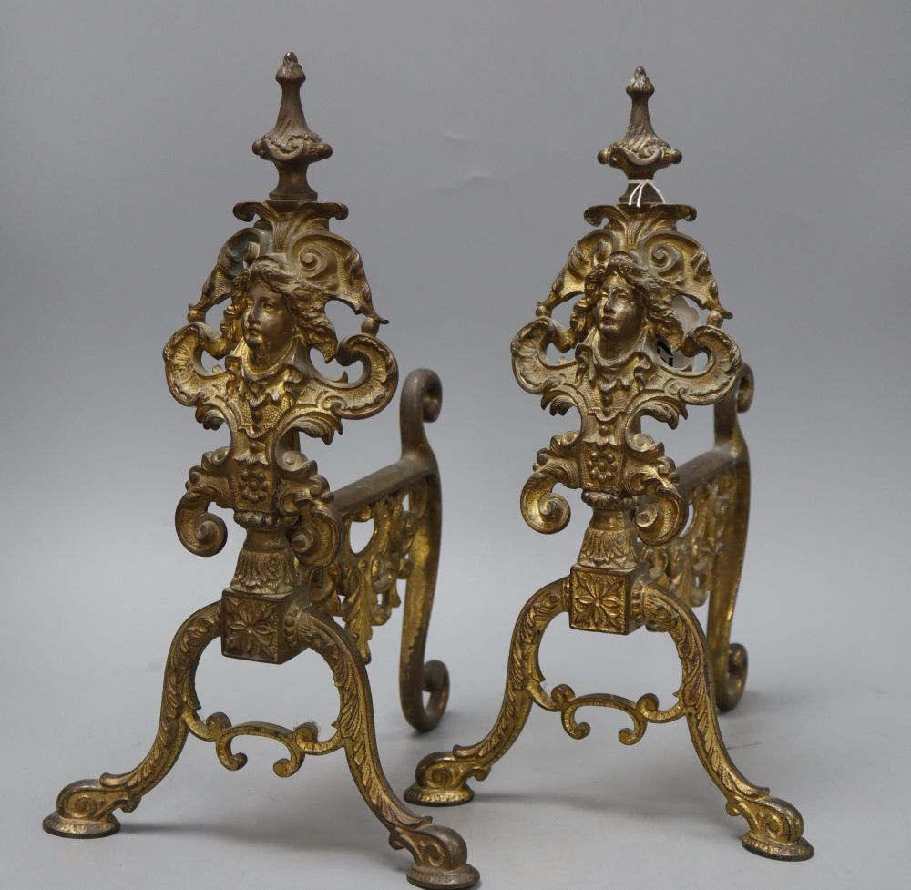 A pair of gilt bronze chenets, height 37cm